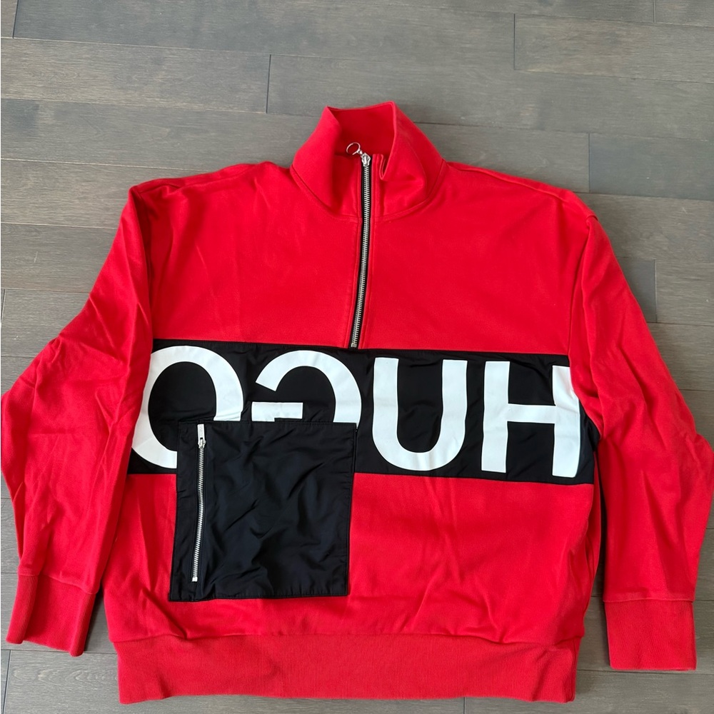 HUGO Darrius Logo-Print Quarter-Zip Sweatshirt